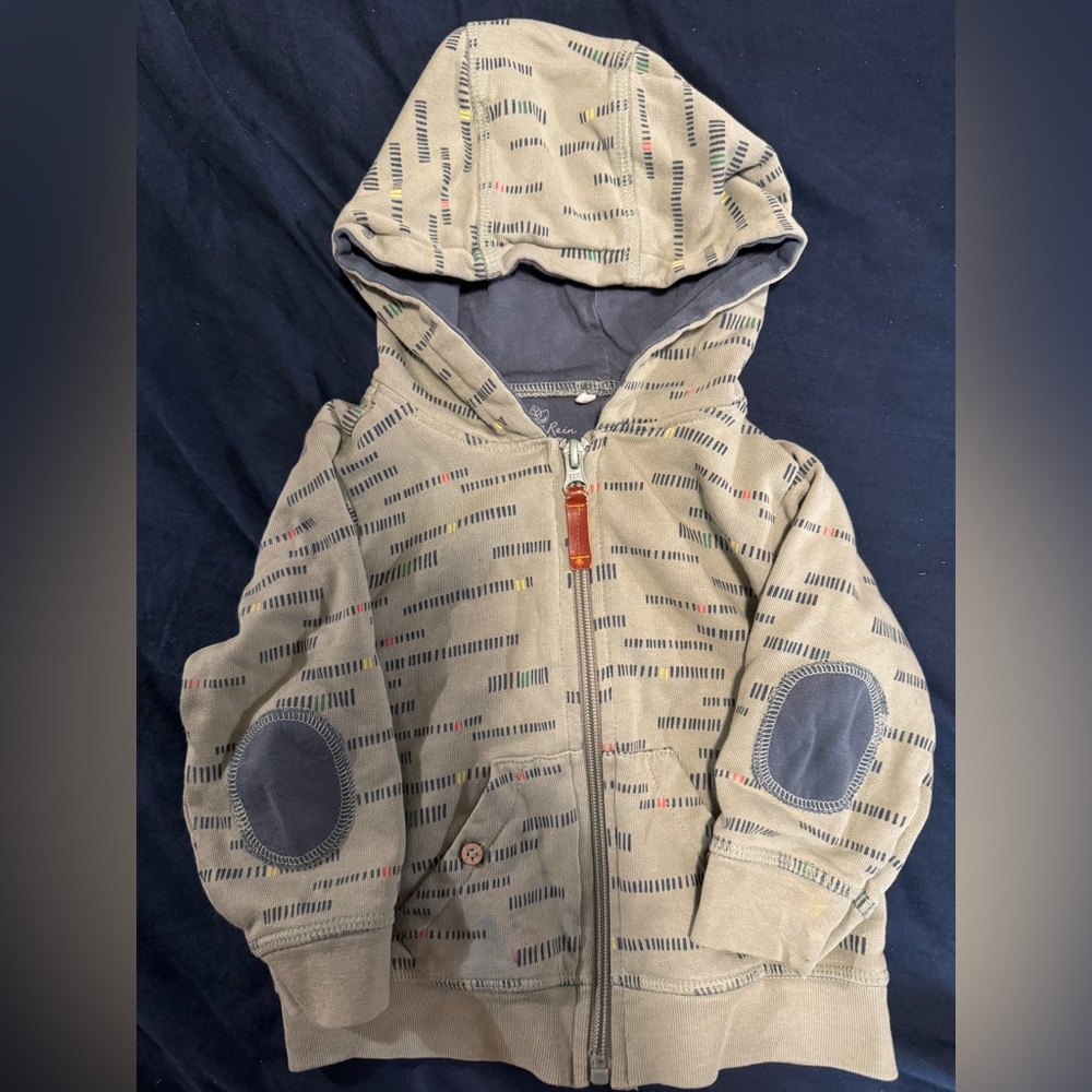 Oliver & Rain Hooded Zip Sweatshirt with Navy Elbow Patches